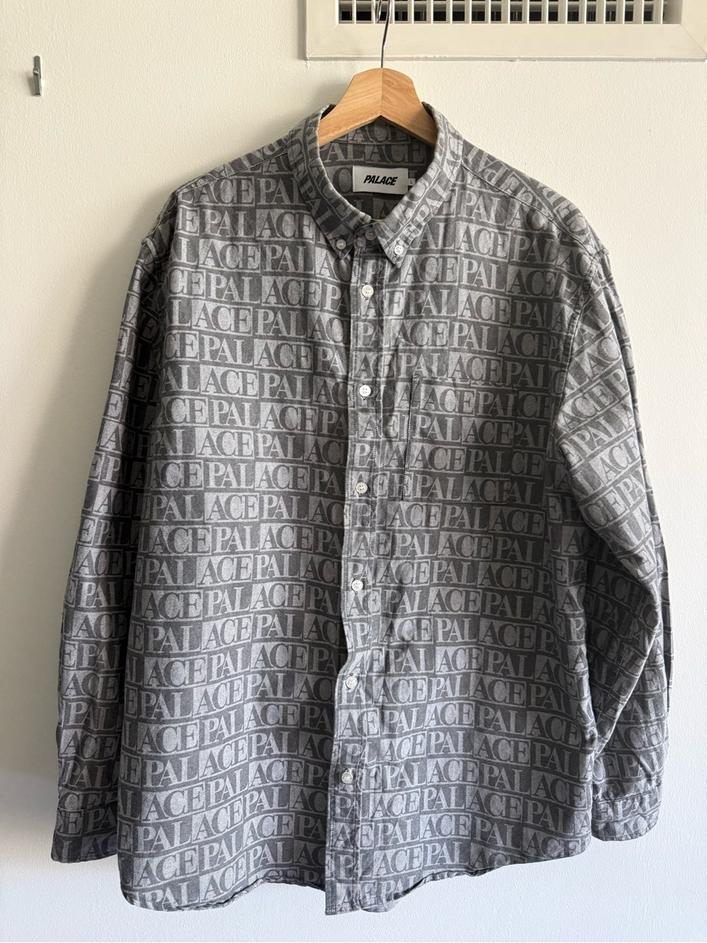 PALACE Gray Allover Logo Button-Down Shirt
